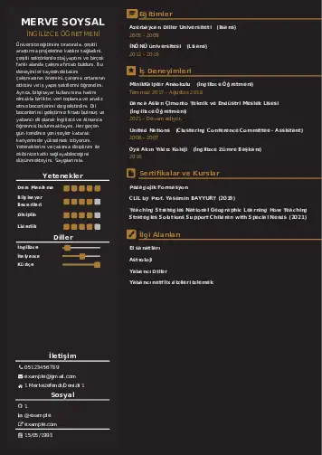 Yabancı Dil Öğretmeni Cv Örnekleri cv indir